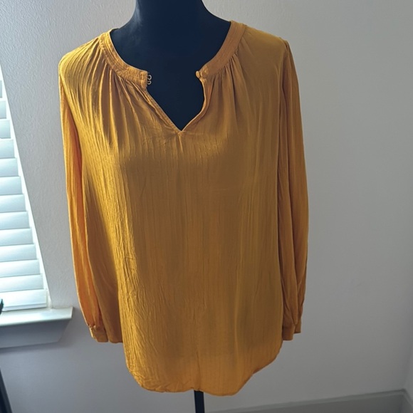 LOFT Mustard Yellow keyhole long sleeves top blouse Sz L - Picture 1 of 6